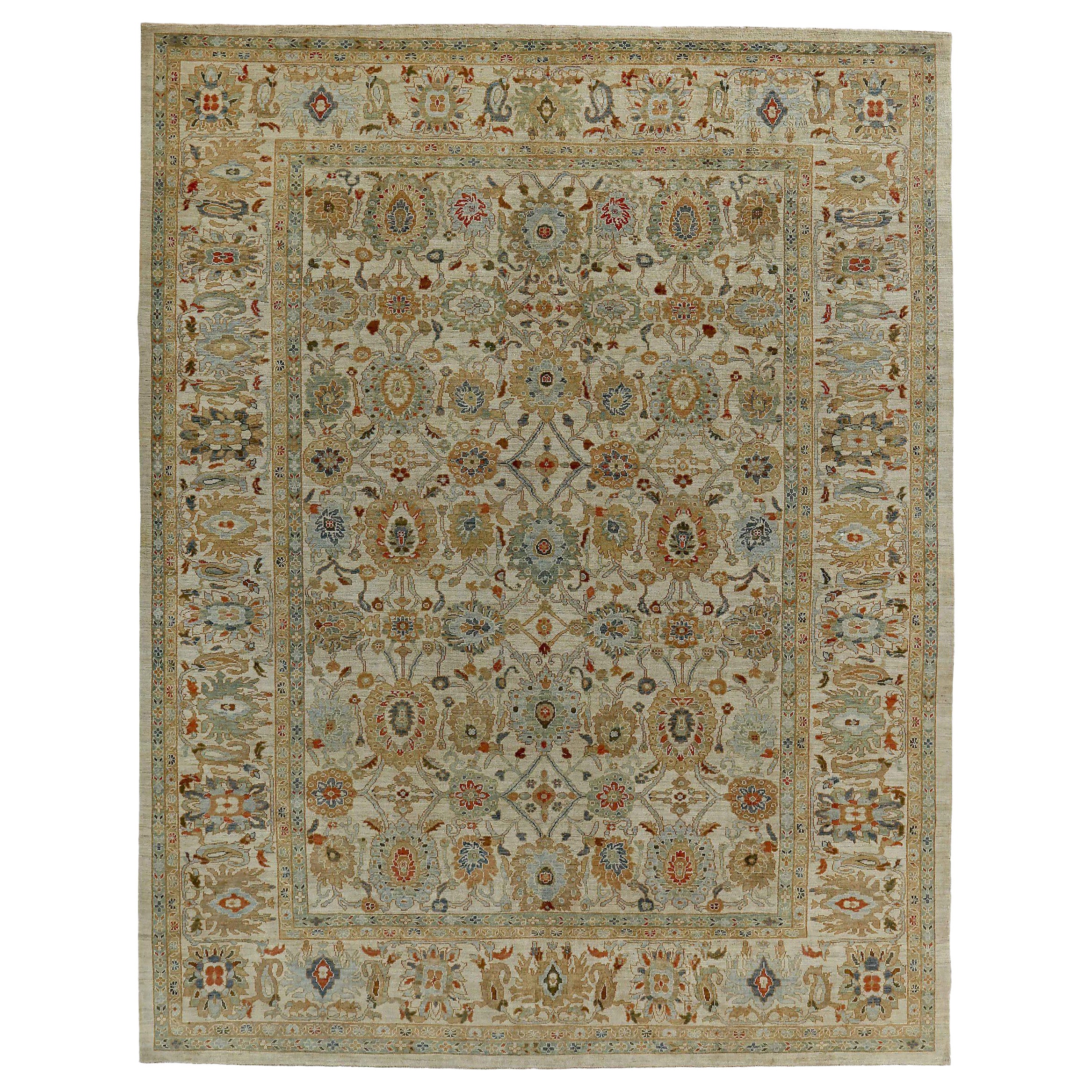 Alfombra persa Sultanabad Rugs Circa 1990 - Lana Azul Marrón Marfil - 89098