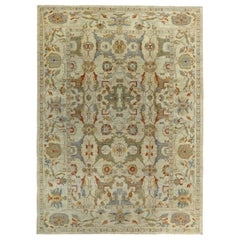 Persische Sultanabad-Teppiche Circa 1990 - Wolle Blau Grün Elfenbein Design - 89118