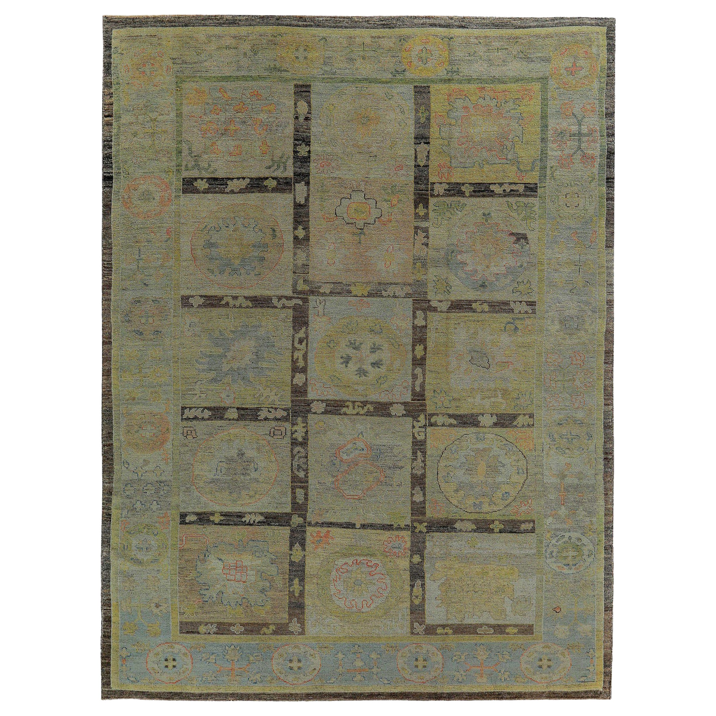 Persian Rose Collection Area Rugs Circa 1990 - Wool Blue Brown Ivory - 89145
