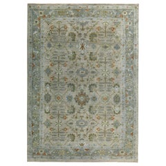 Persische Sultanabad-Teppiche Circa 1990 - Wolle Blau Grün Elfenbein Design - 89129
