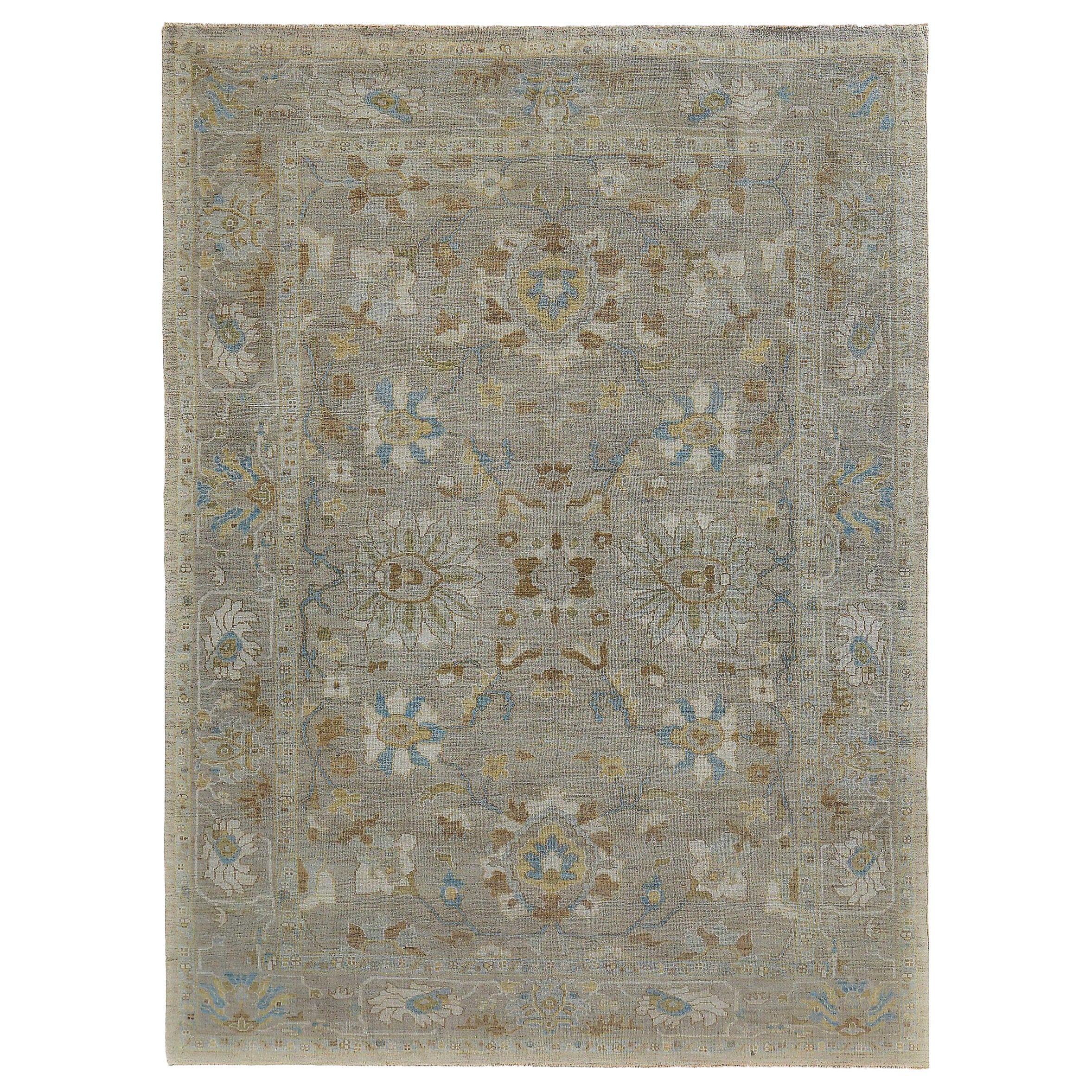 Tapis Persan Sultanabad Circa 1990 - Wool Green Ivory Taupe Design - 89150