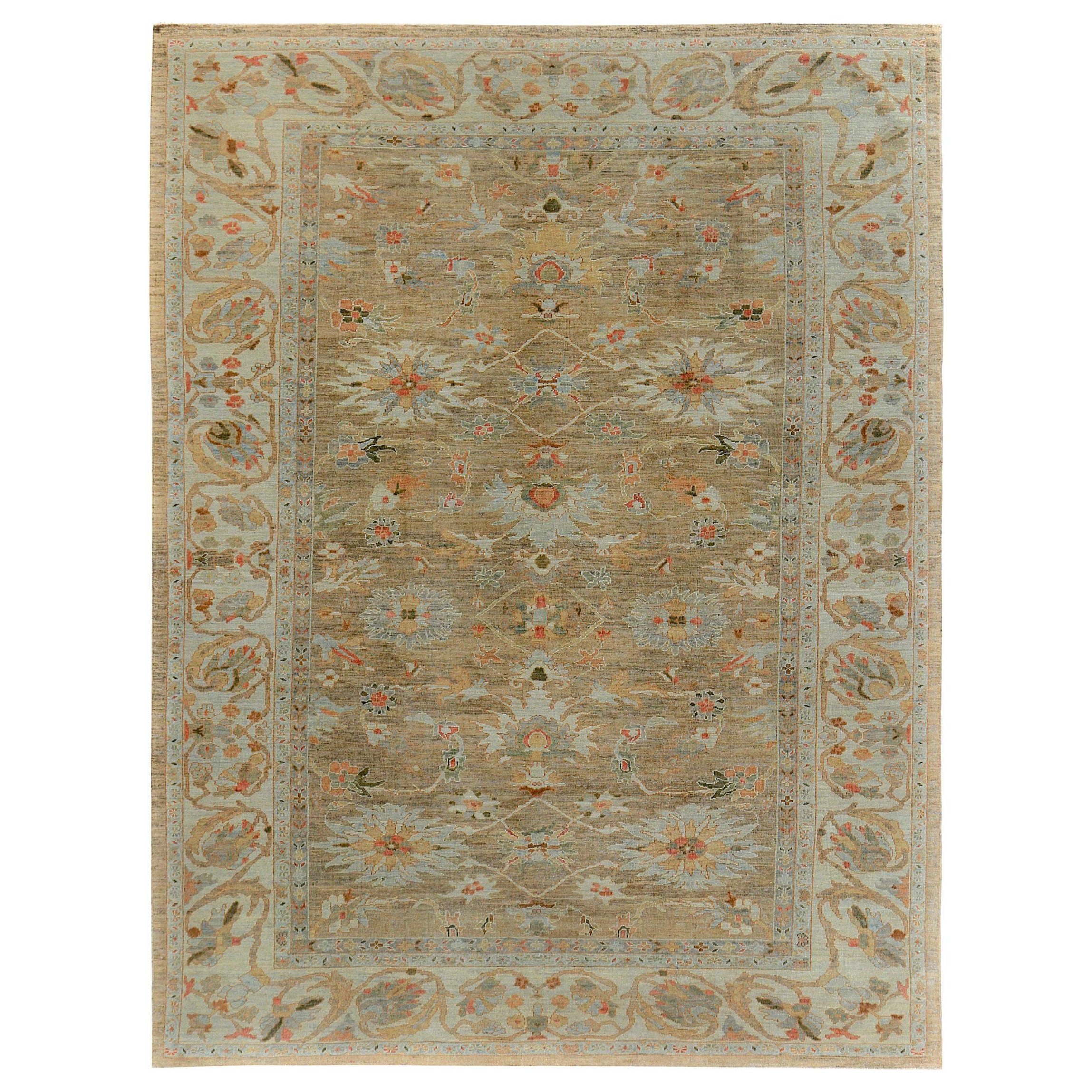 Persische Sultanabad Teppiche Circa 1990 - Wolle Braun Elfenbein Hellblau - 89157