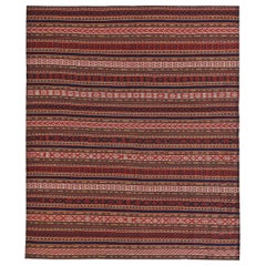 Petit tapis persan Kilim vers 1910 - Laine ivoire bleu marine bleu rouge motif rouge - 89179