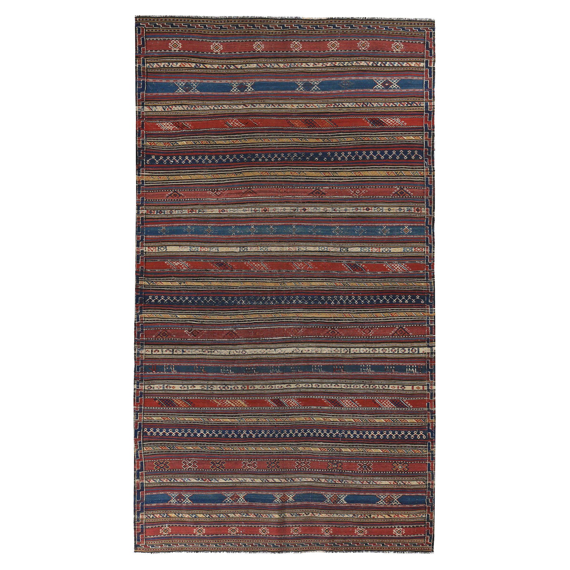 Alfombras Persas Kilim - Lana Azul Rojo Amarillo Diseño - 89207