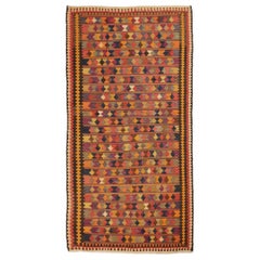 Alfombra Persa Kilim Pequeña Circa 1910 - Lana Naranja Purpel Diseño Amarillo - 89208