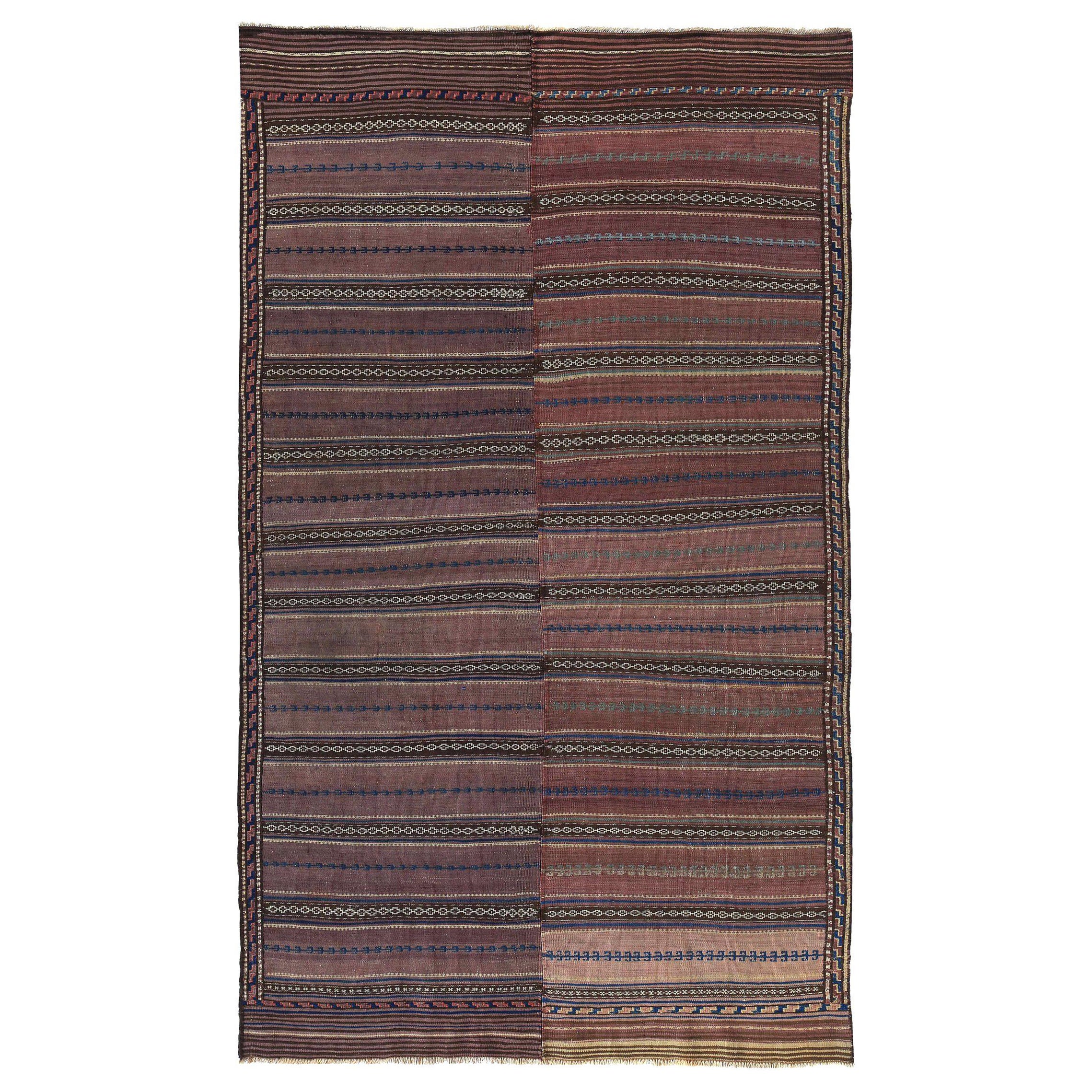 Rugs Kilim Persans Circa 1910 - Laine Bleu Brown Red Design - 89200