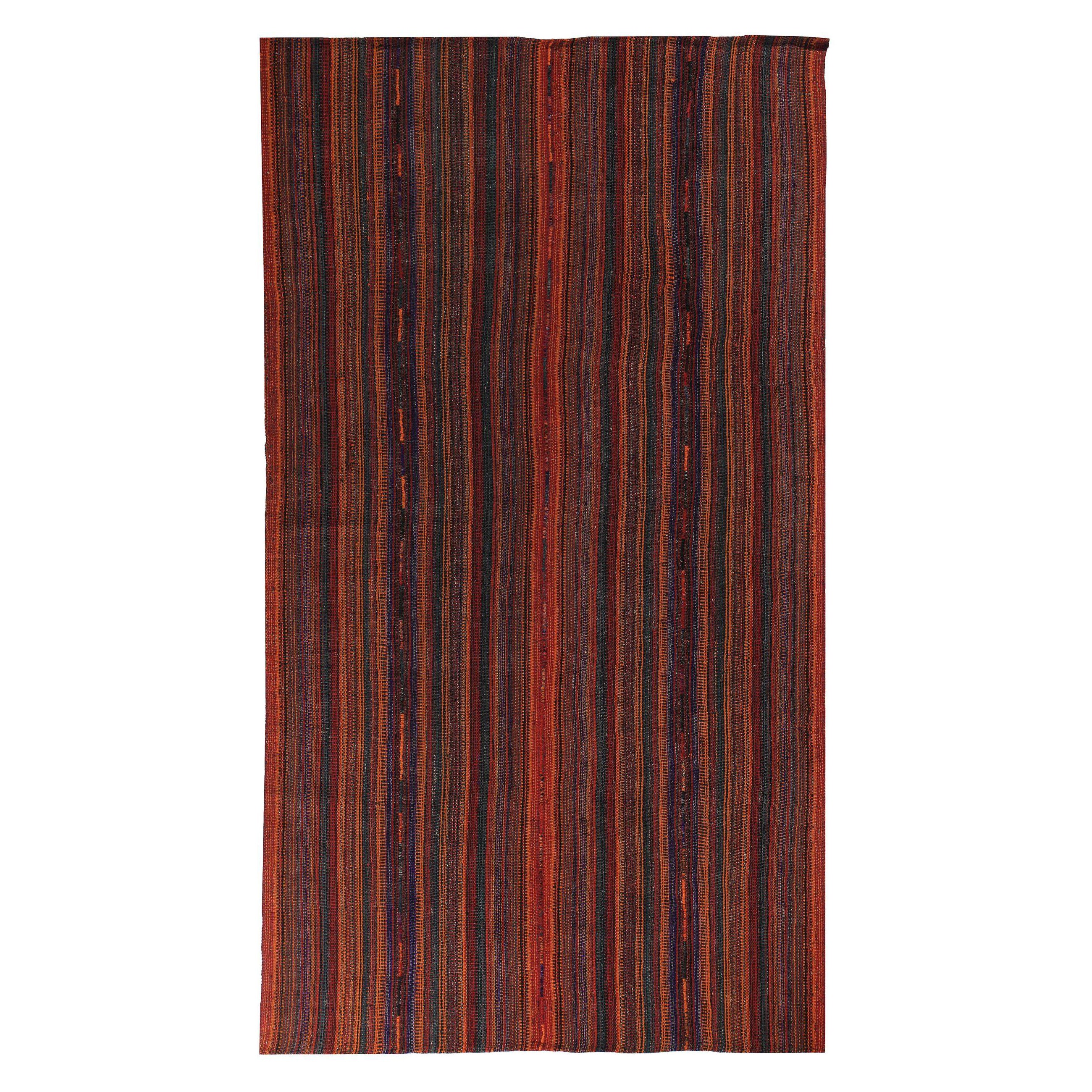 Alfombra Persa Kilim Pequeña Circa 1910 - Lana Azul Naranja Rojo Design - 89215