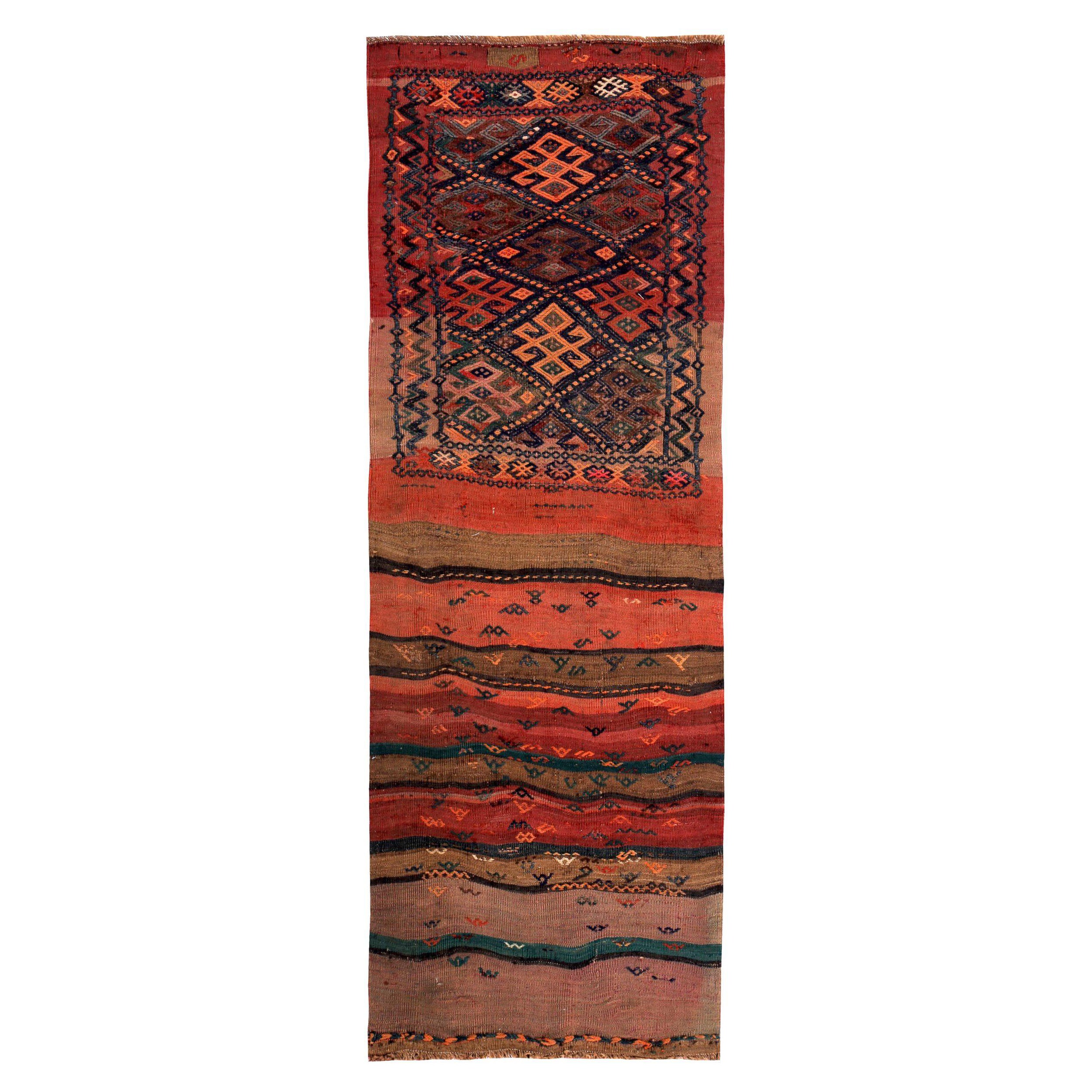 Persischer Kelim-Teppich - Wolle Rosa Rot Design - 89260 im Angebot