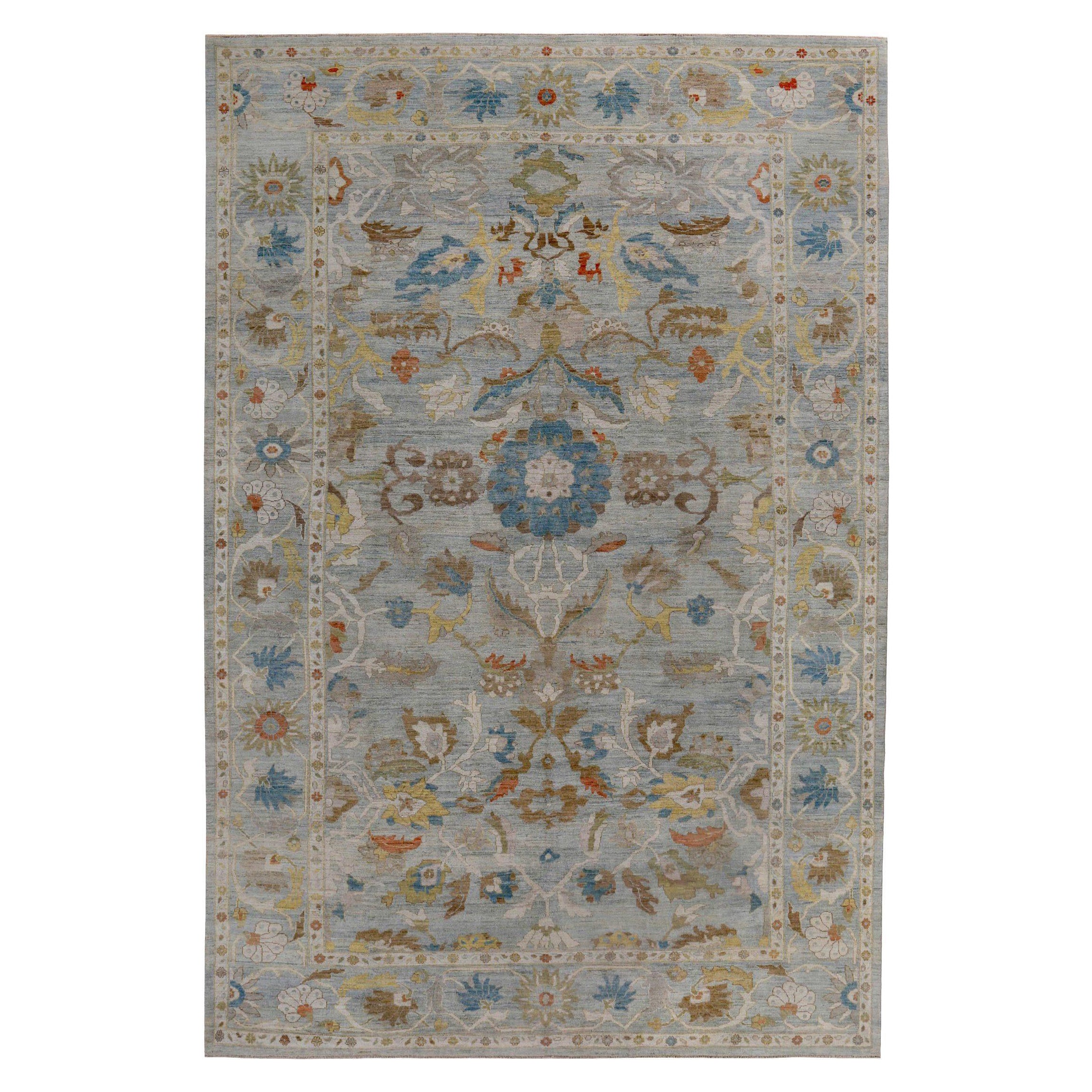Alfombra Persa Sultanabad Rugs Circa 1990 - Lana Azul Diseño Marfil - 89266 en venta