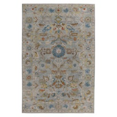 Persischer Sultanabad Übergroßer Teppich Circa 1990 - Wolle Blau Elfenbein Design - 89266