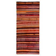 Persian Kilim Small Rug Circa 1910 - Wool Brown Orange Red Design - 89290