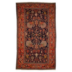 Antique Malayer Persian Designed Wool Rug In Dark Blue