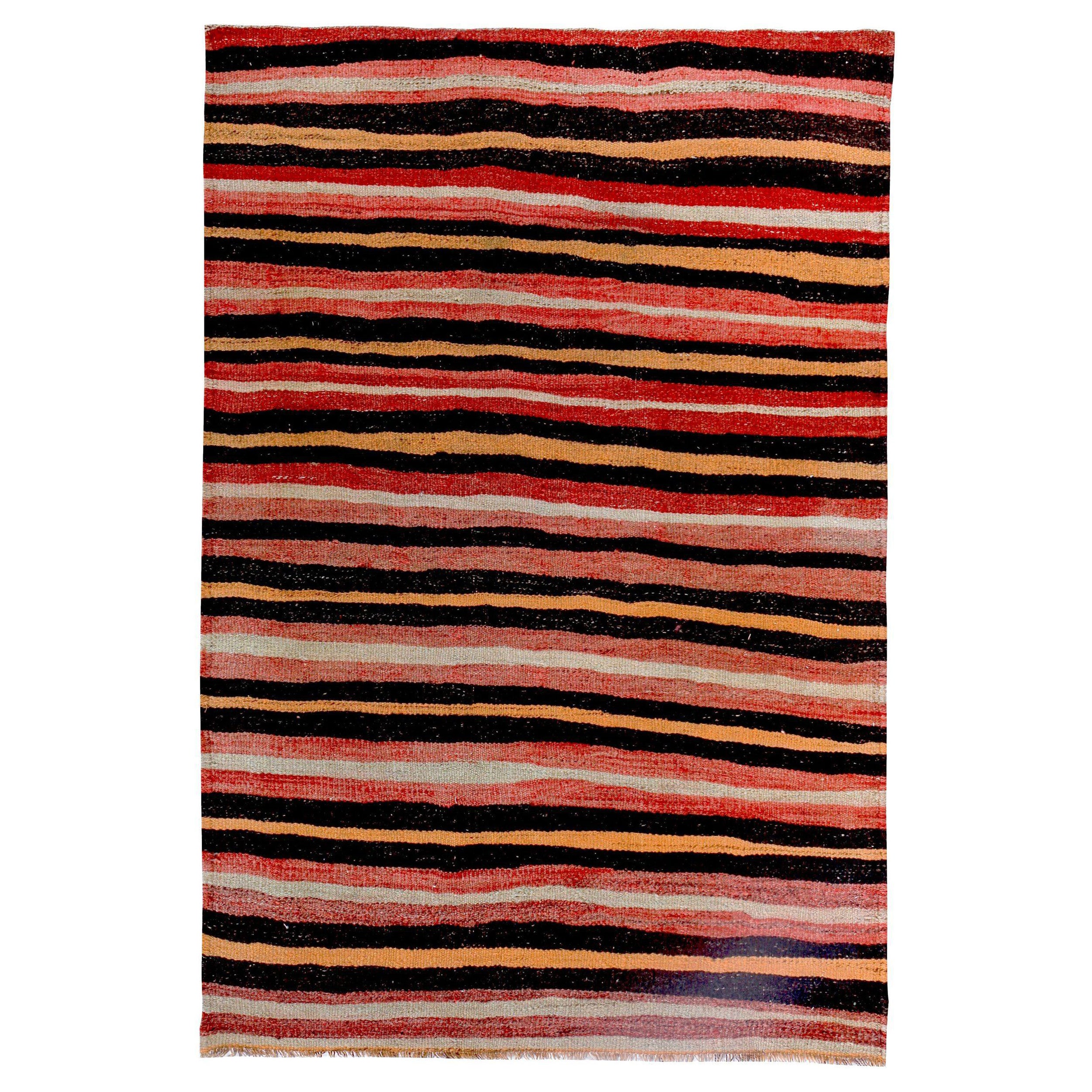 Persischer Kilim Small Rug CIRCA 1910 - Wolle Schwarz Rot Gelb Design - 89292