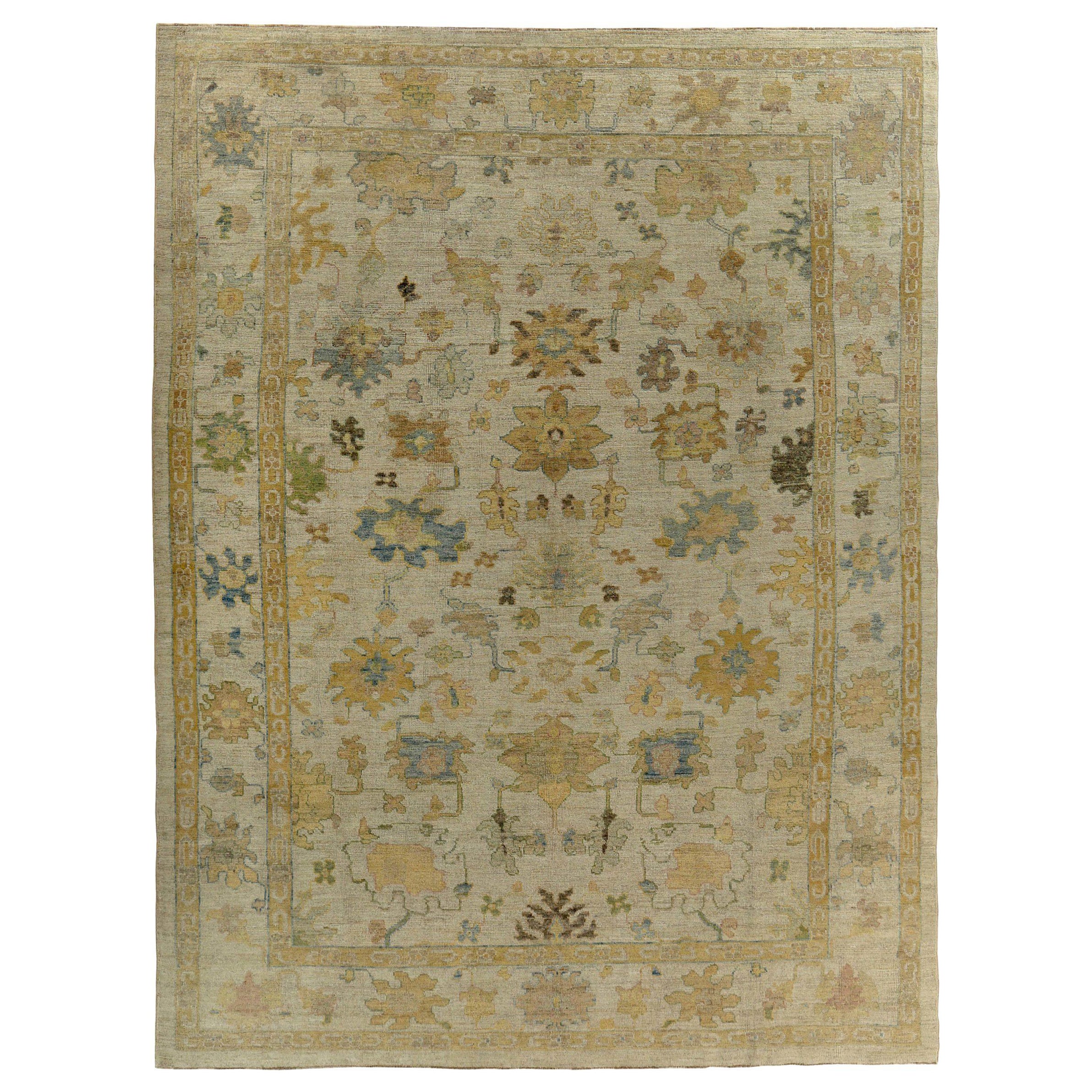 Tapis de la collection rose persane vers 1990 - motif en laine ivoire jaune - 89294
