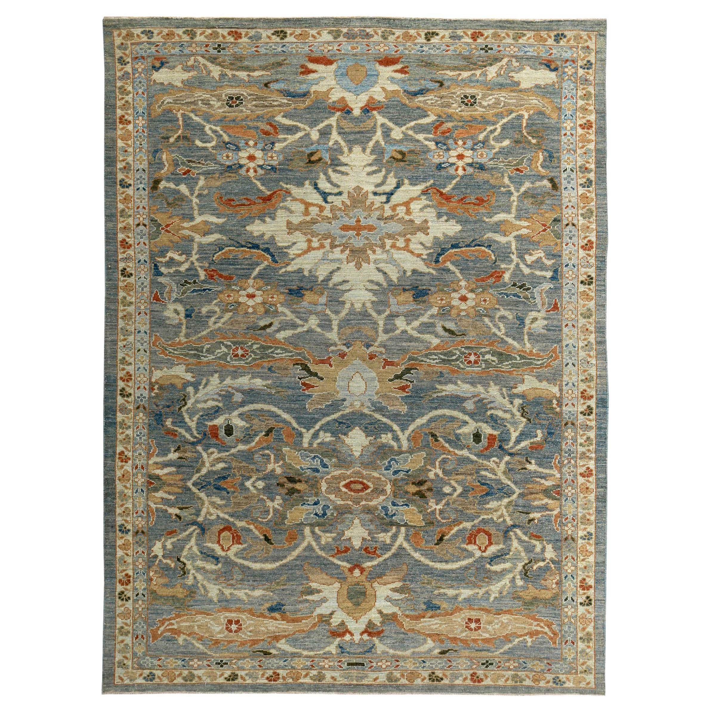 Persische Sultanabad-Teppiche Circa 1990 - Wolle Blau Grau Elfenbein Design - 89295