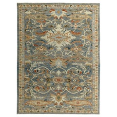 Persische Sultanabad-Teppiche Circa 1990 - Wolle Blau Grau Elfenbein Design - 89295