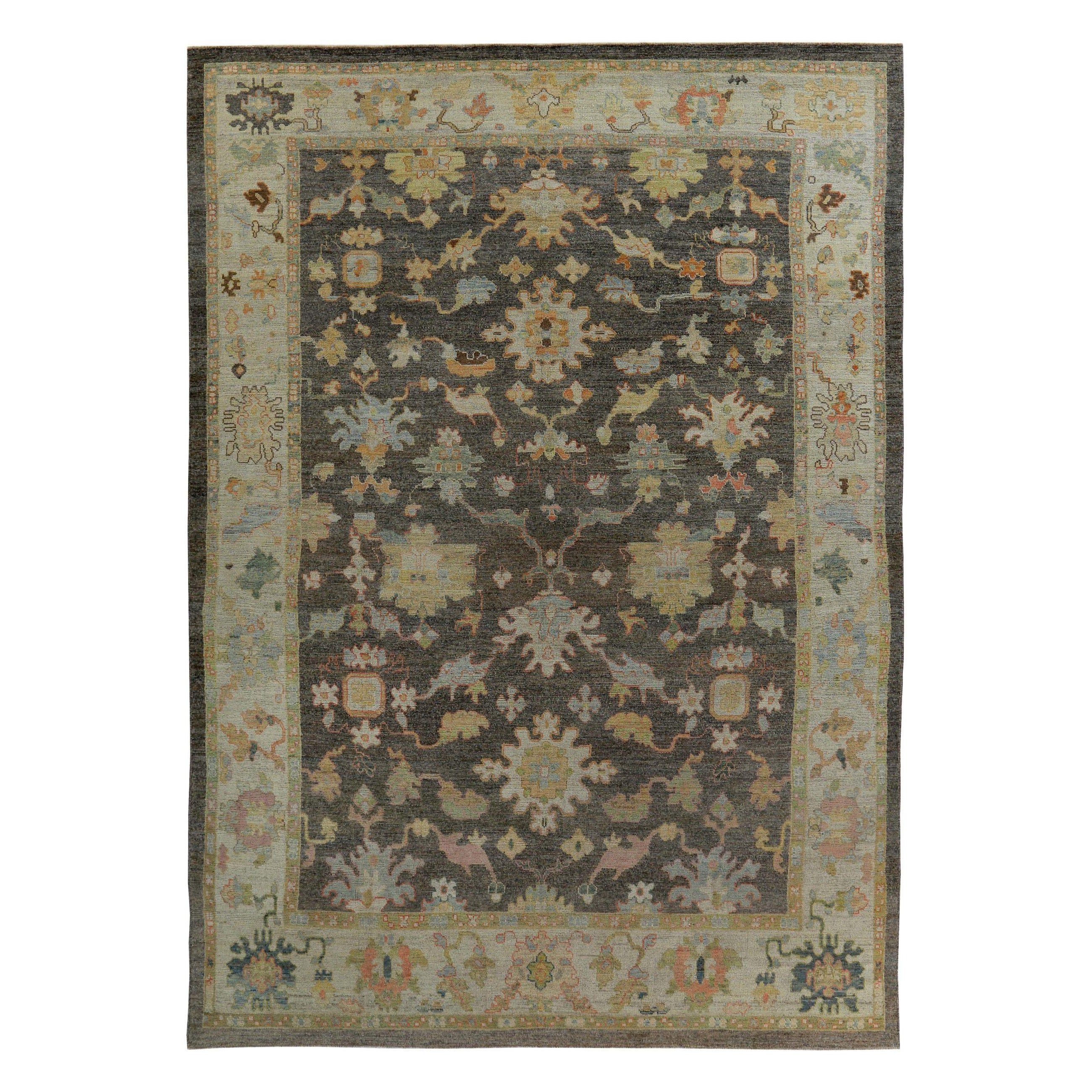 Persian Rose Collection Area Rugs Circa 1990 - Wool Brown Ivory Yellow - 89314