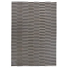 Vintage Persian Kilim Over Size Rug Circa 1990 - Wool Black and white Design - 89319