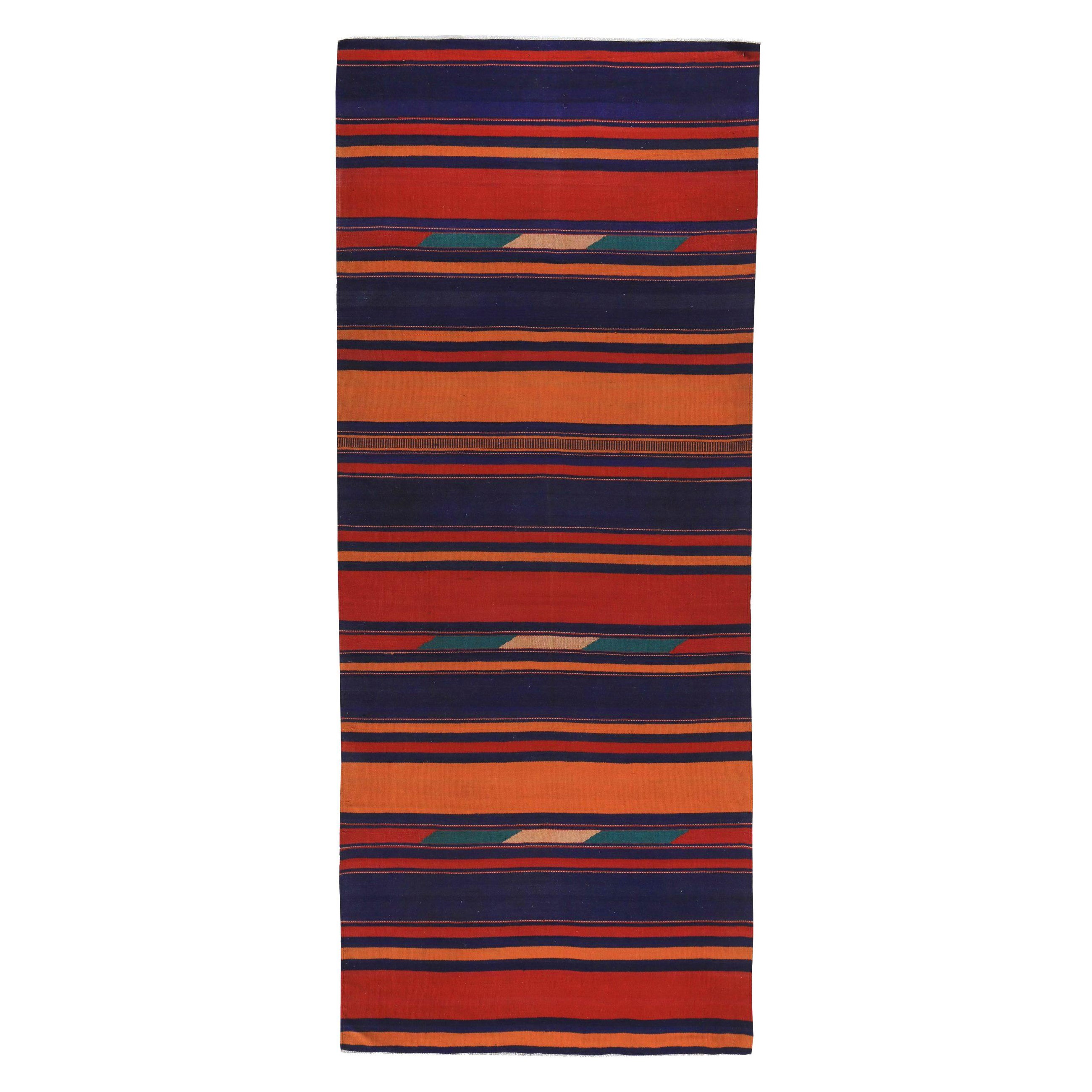 Alfombra Persa Kilim Pequeña Circa 1910 - Lana Azul Naranja Rojo Design - 89334