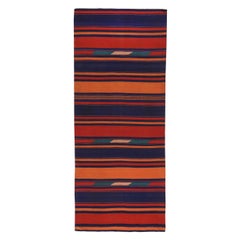 Alfombra Persa Kilim Pequeña Circa 1910 - Lana Azul Naranja Rojo Design - 89334