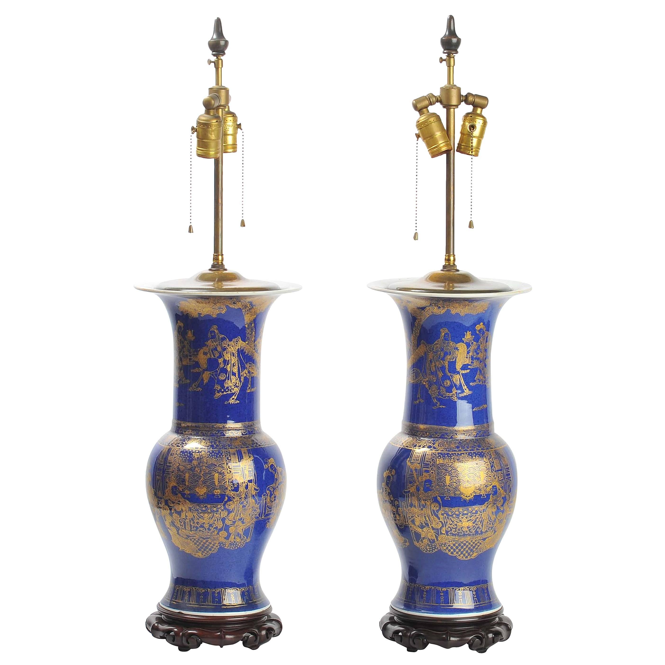 19th Century Chinese Powder Blue Vases or Lamps