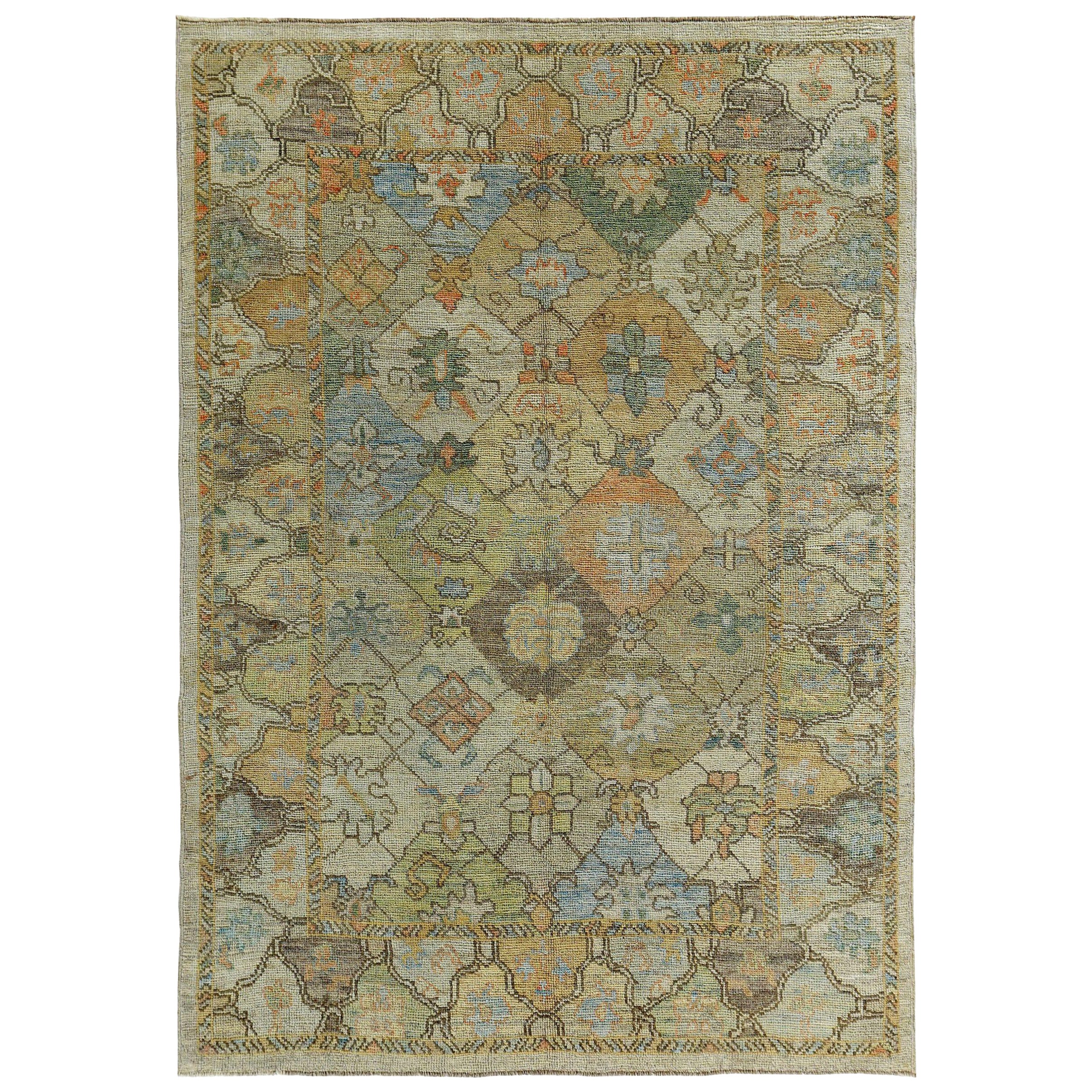 Tapis de la collection rose persane vers 1990 - Laine bleu vert ivoire - 89337