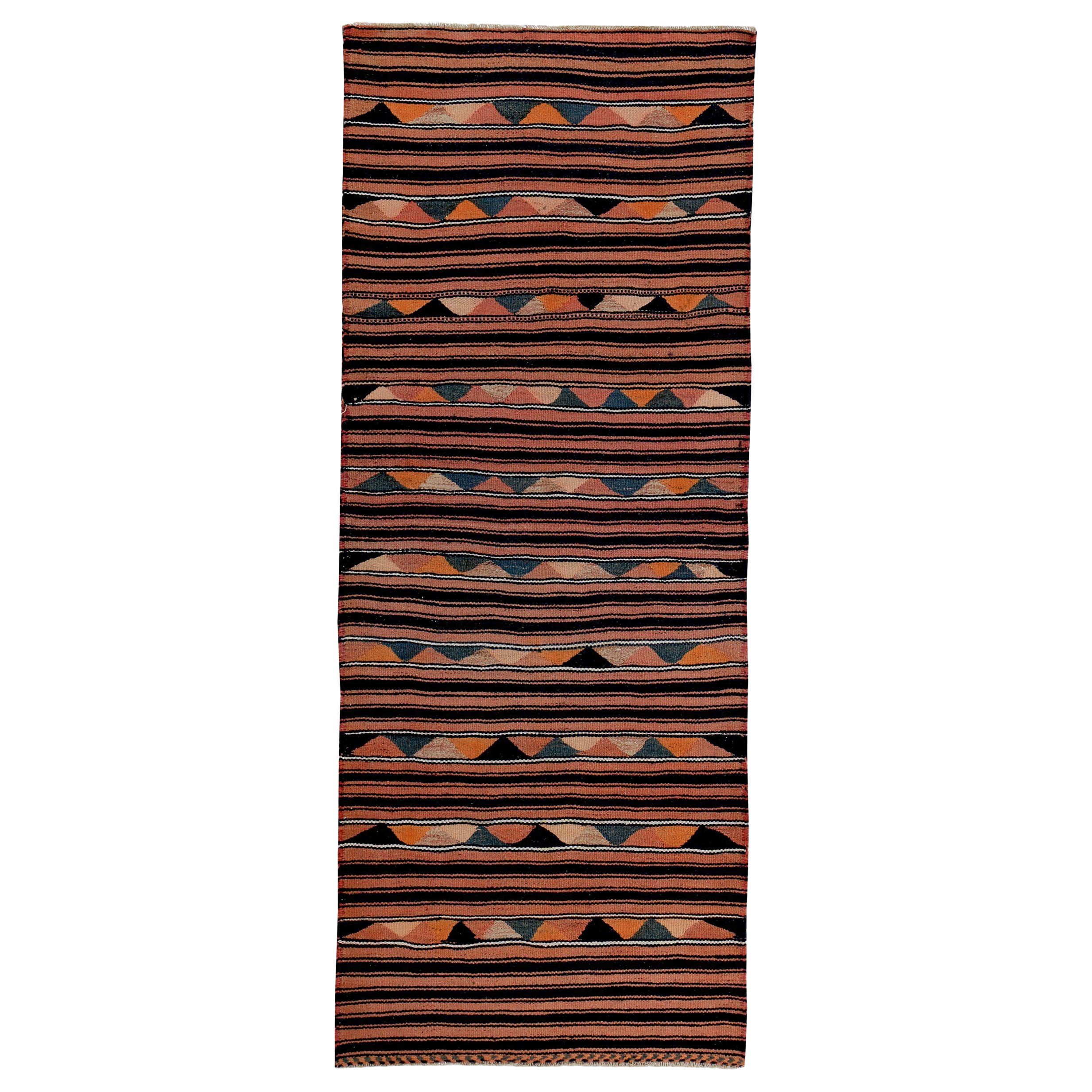 Persischer Kilim Kleiner Teppich CIRCA 1910 - Wolle Blau Braun Rosa Design - 89363 im Angebot
