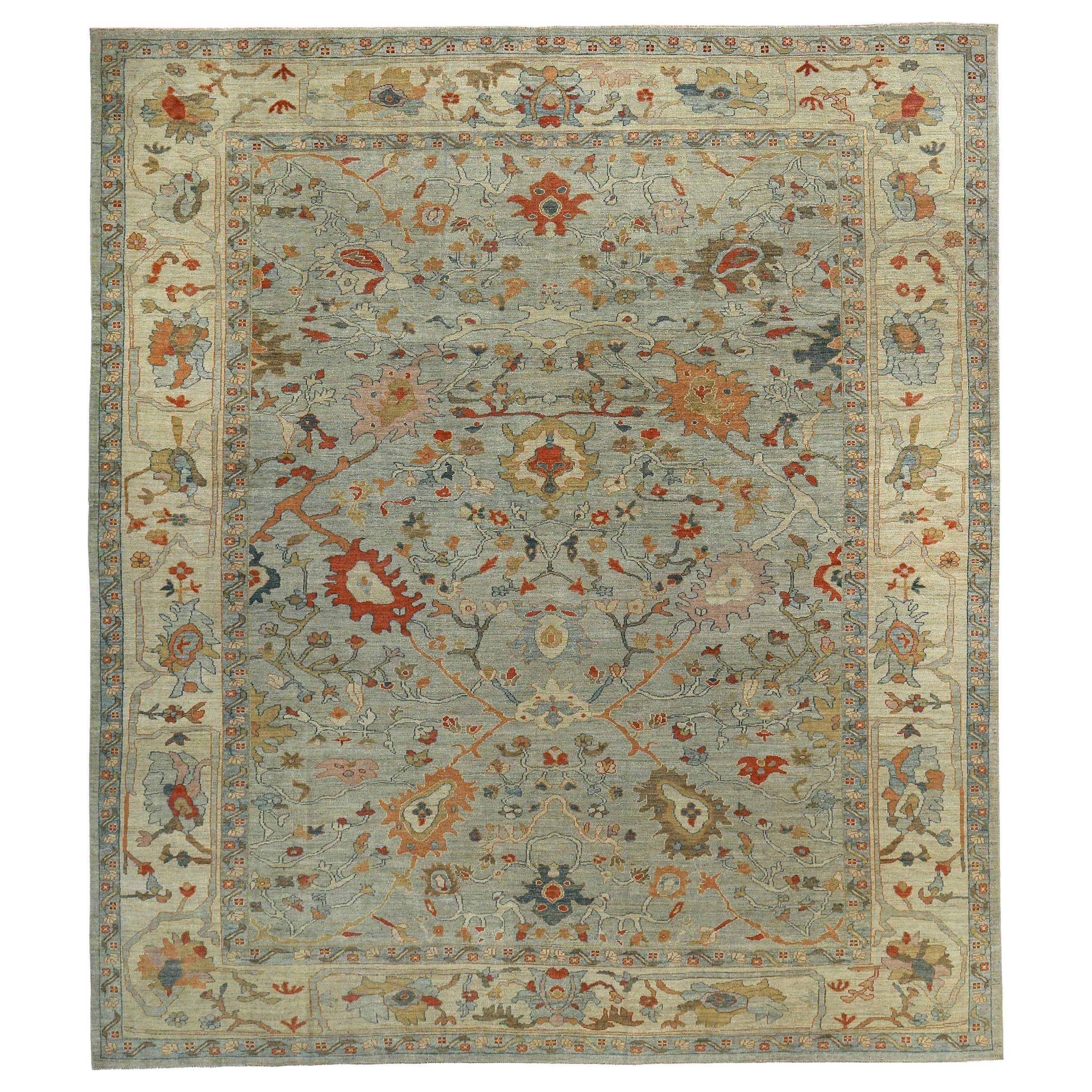Alfombra Persa Sultanabad Circa 1990 - Lana Marfil Azul Claro Rojo - 89366