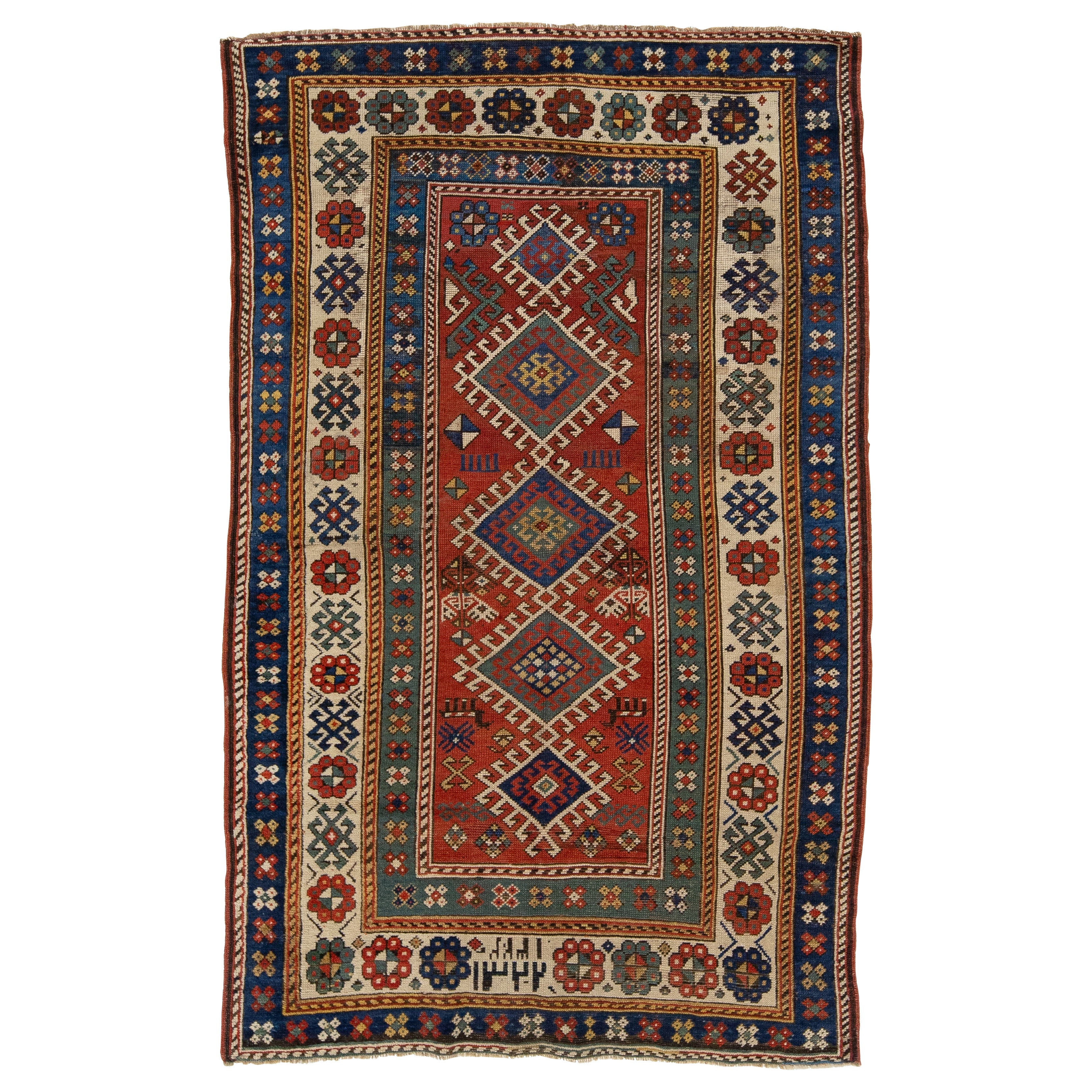 Antique Persian Shirvan Rust Wool Rug With Tribal Design