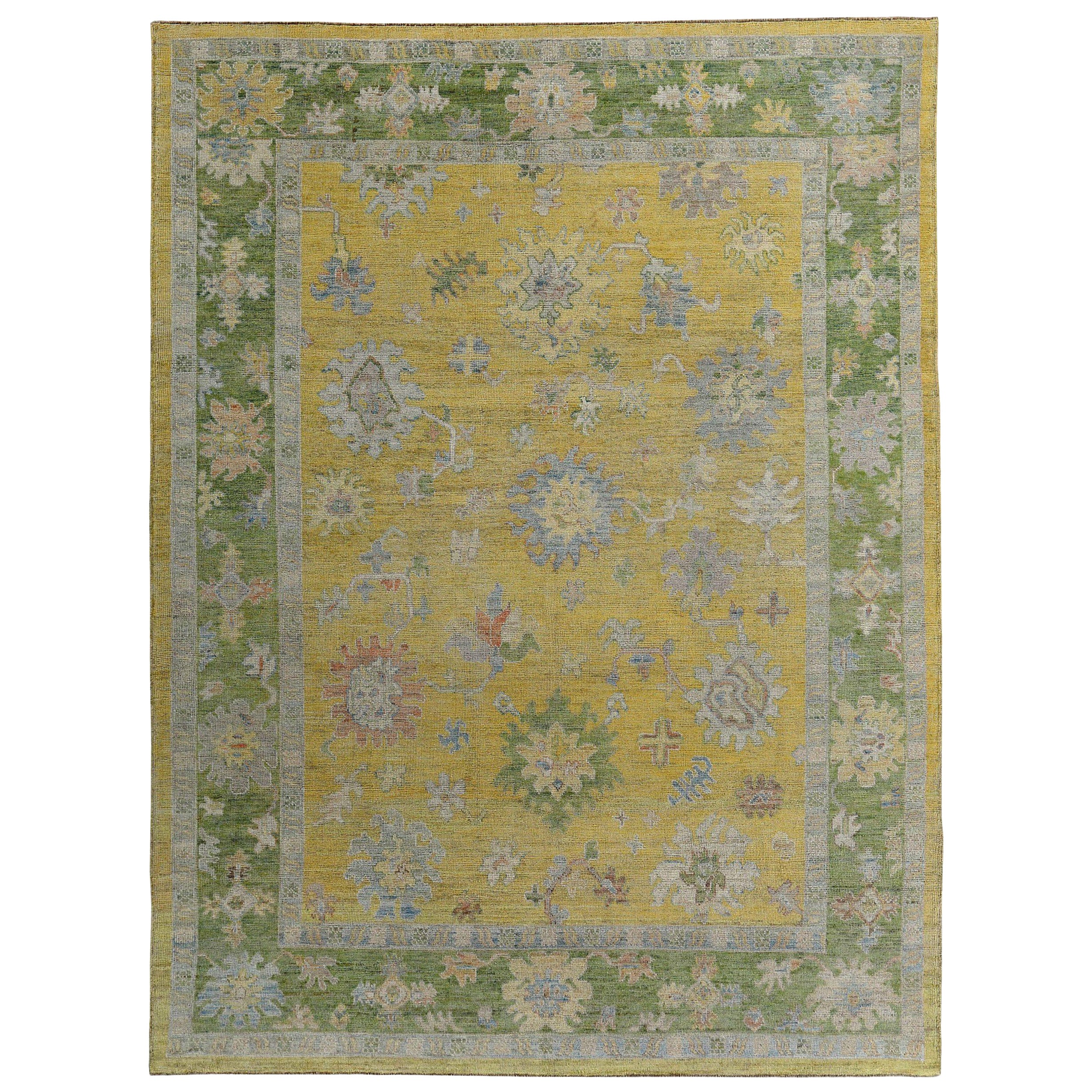 Tapis de la collection rose persane vers 1990 - Laine verte ivoire jaune - 89371