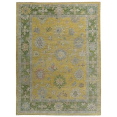 Tapis de la collection rose persane vers 1990 - Laine verte ivoire jaune - 89371
