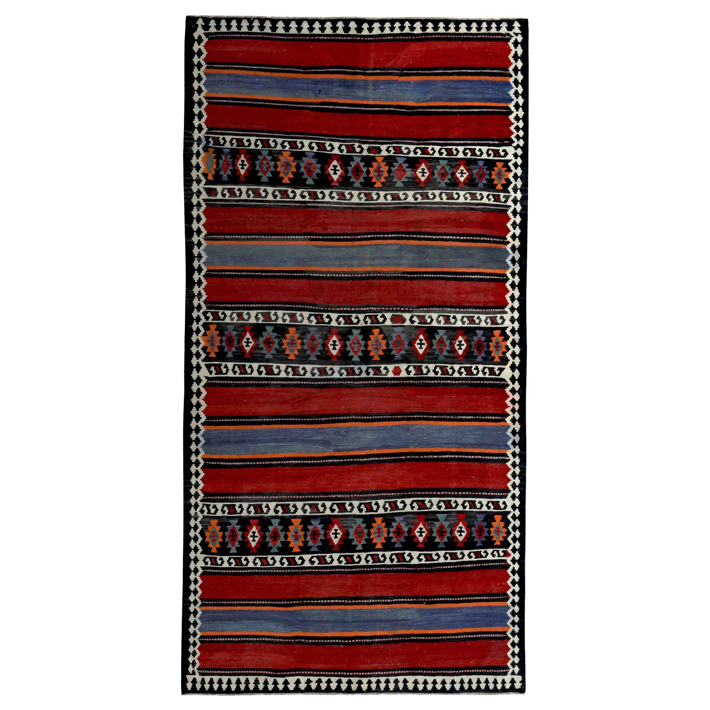 Persische Kelim-Teppiche um 1910 - Wolle Blau Elfenbein Rot Design - 89372