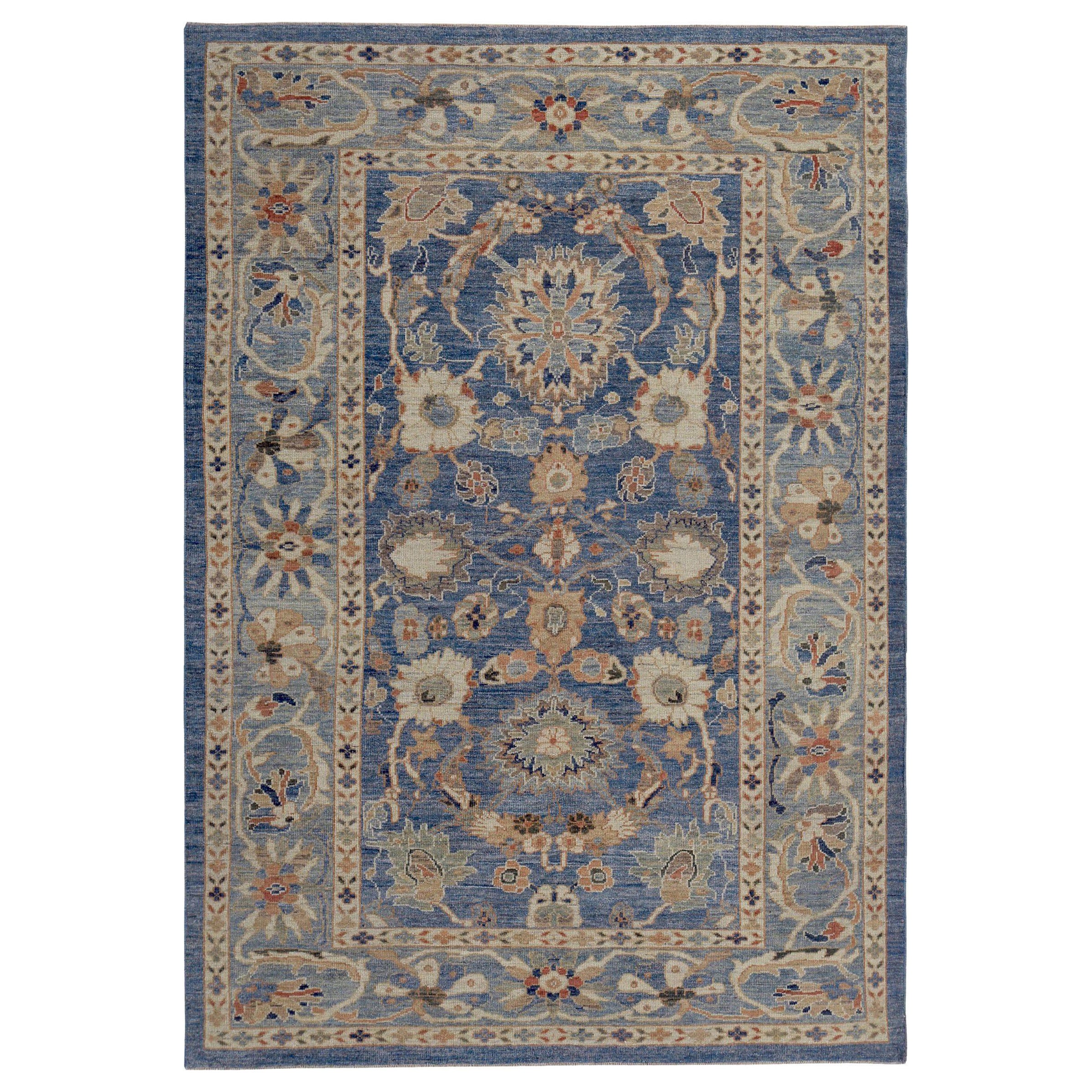 Persische Sultanabad-Teppiche Circa 1990 - Wolle Blau Elfenbein Design - 89394