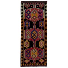 Persian Kilim Runner Rug Circa 1910 - Wool Brown Orange Pink Design - 89395