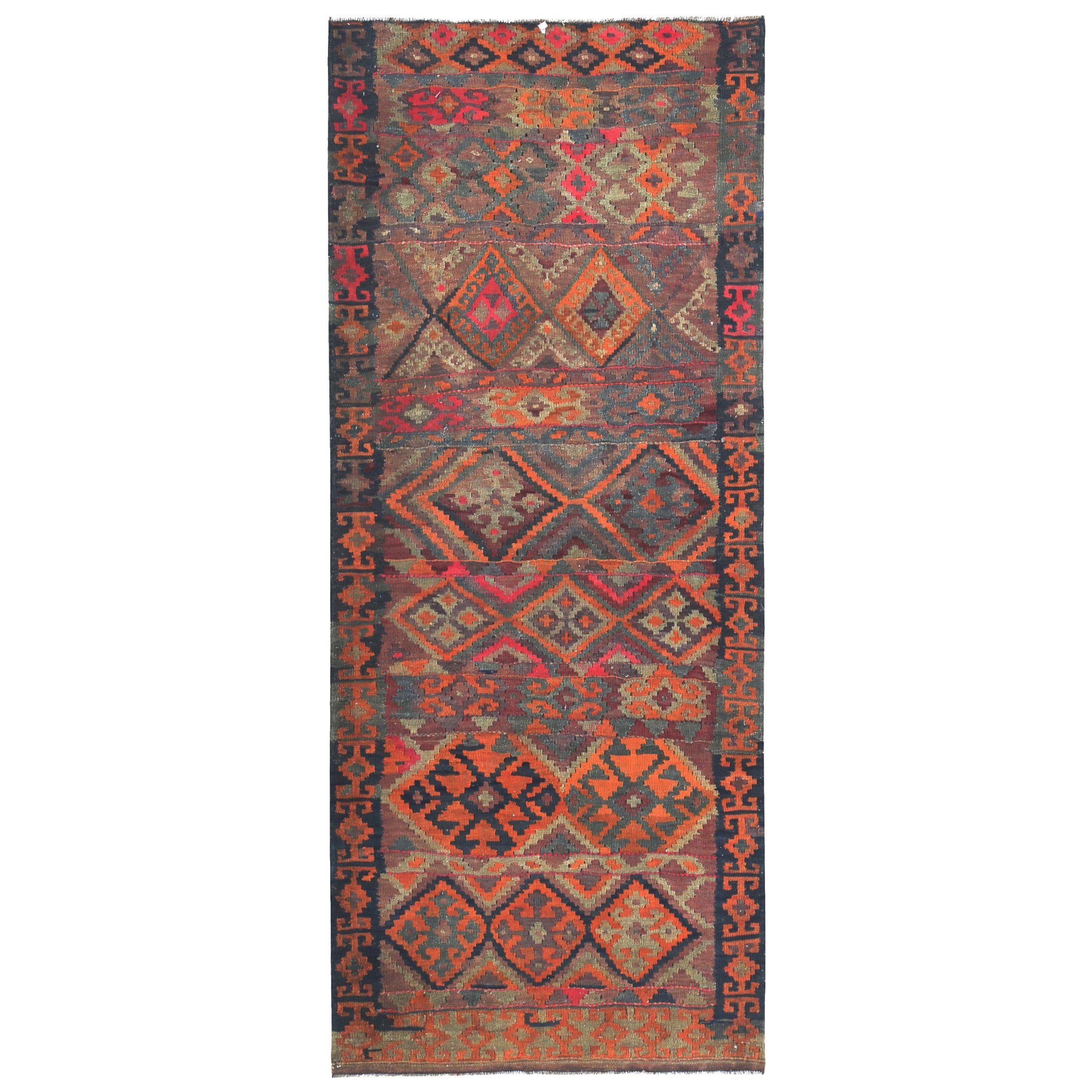 Tappeto persiano Kilim Small - Lana Blu Arancione Rosa Design - 89421