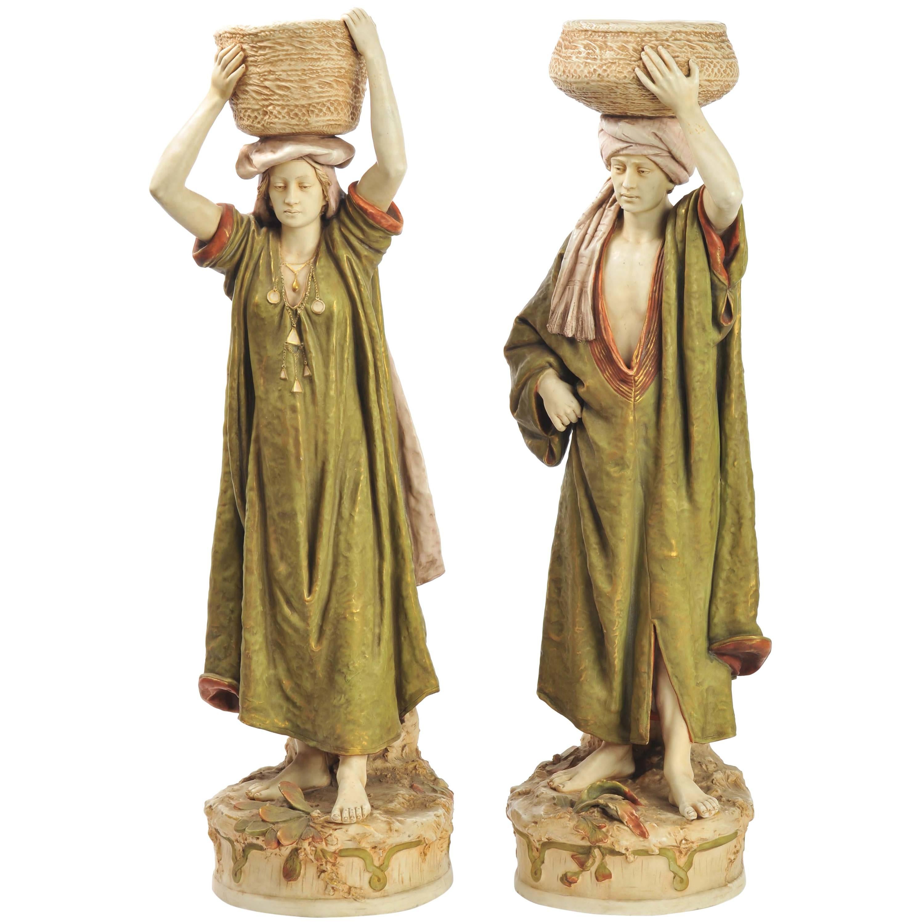 Pair of Large Royal Dux Water Carriers For Sale