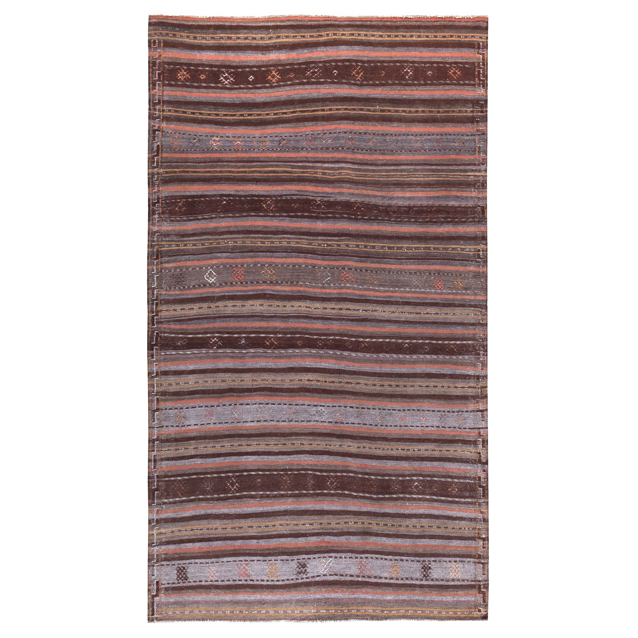 Persischer Kilim Kleiner Teppich CIRCA 1910 - Wolle Braun Grau Rosa Design - 89425