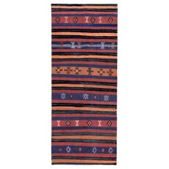 Petit tapis persan Kilim datant d'environ 1910, motif en laine bleu orange rose - 89426