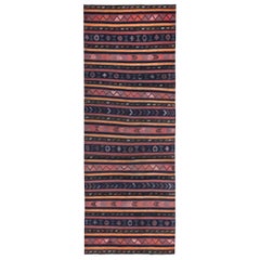 Persian Kilim Area Rugs Circa 1910 - Wool Navy Blue Pink Yellow Design - 89427