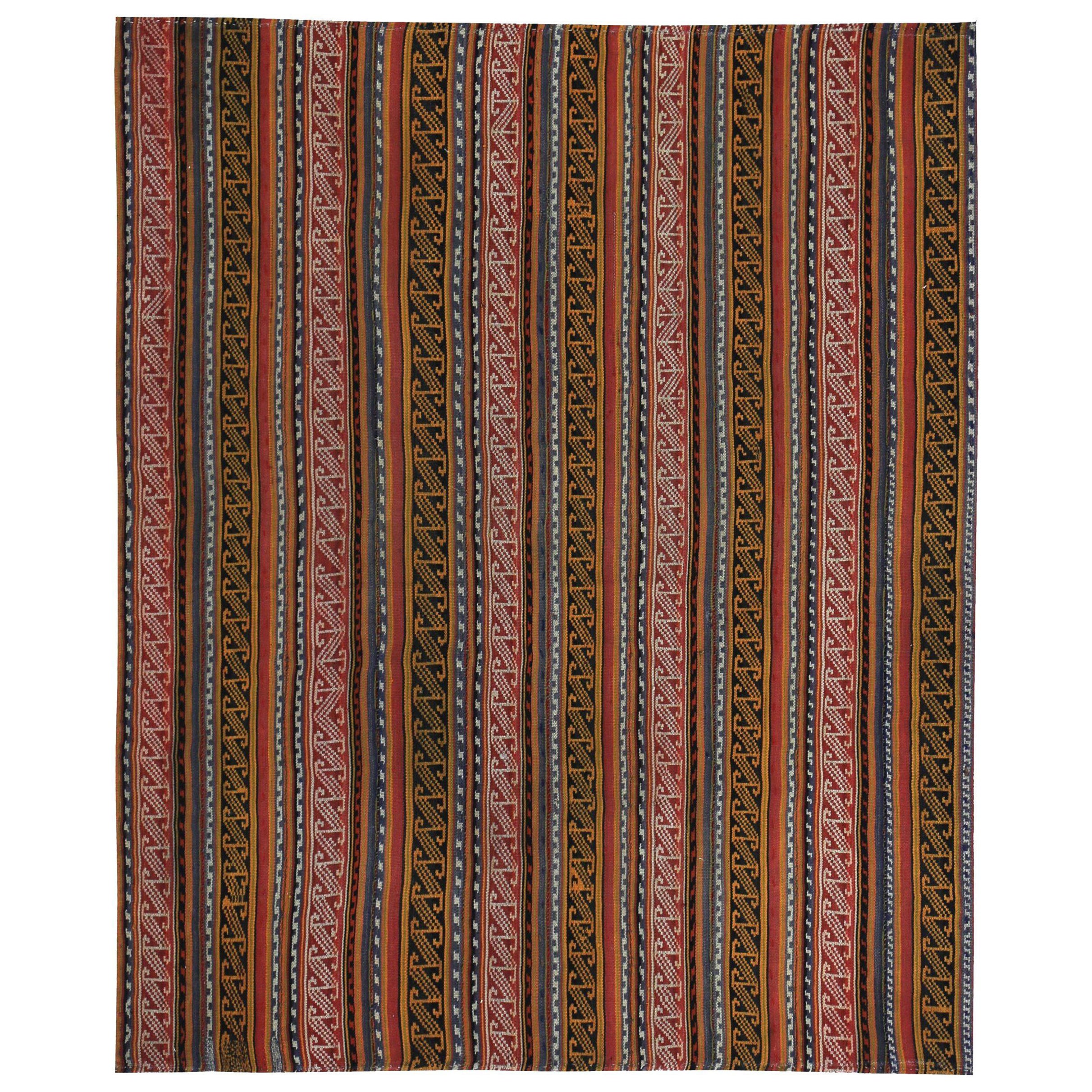 Alfombra Persa Kilim Pequeña Circa 1910 - Lana Azul Rojo Amarillo Design - 89439