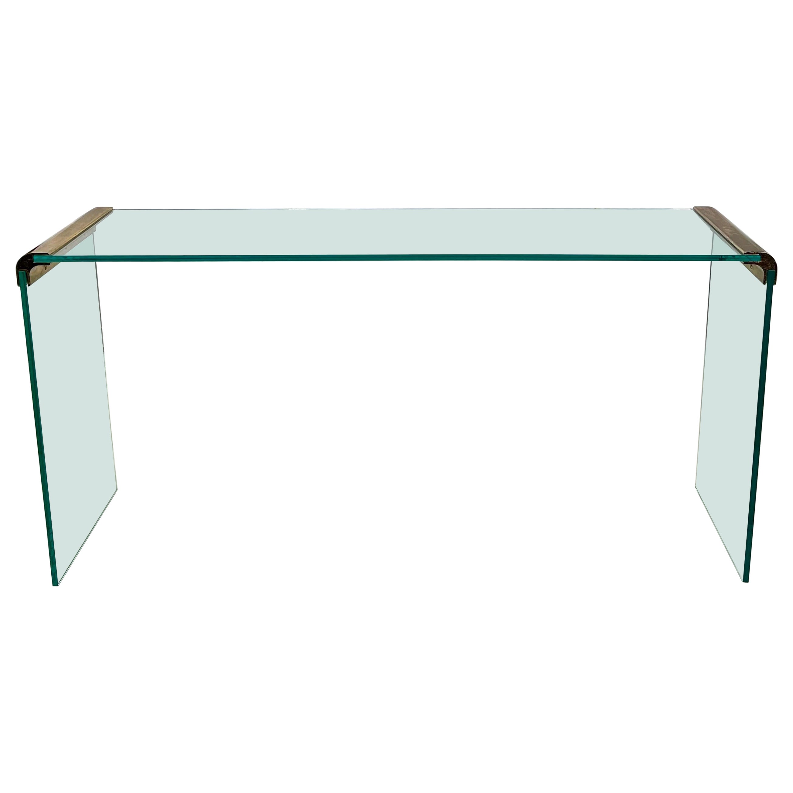 Leon Rosen for Pace Glass Waterfall Console Table For Sale