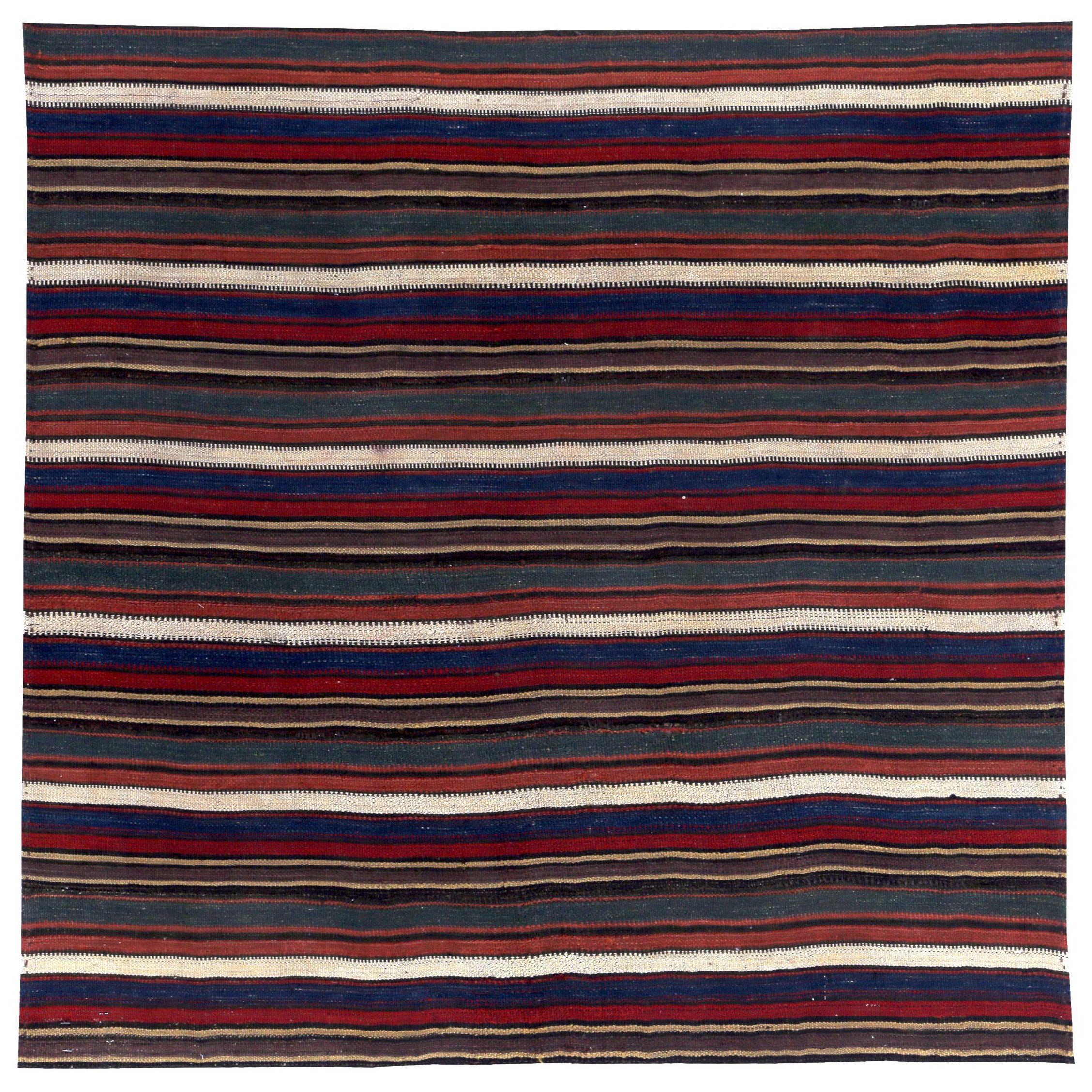 Petit tapis persan Kilim vers 1910 - Laine ivoire rouge motif - 89432