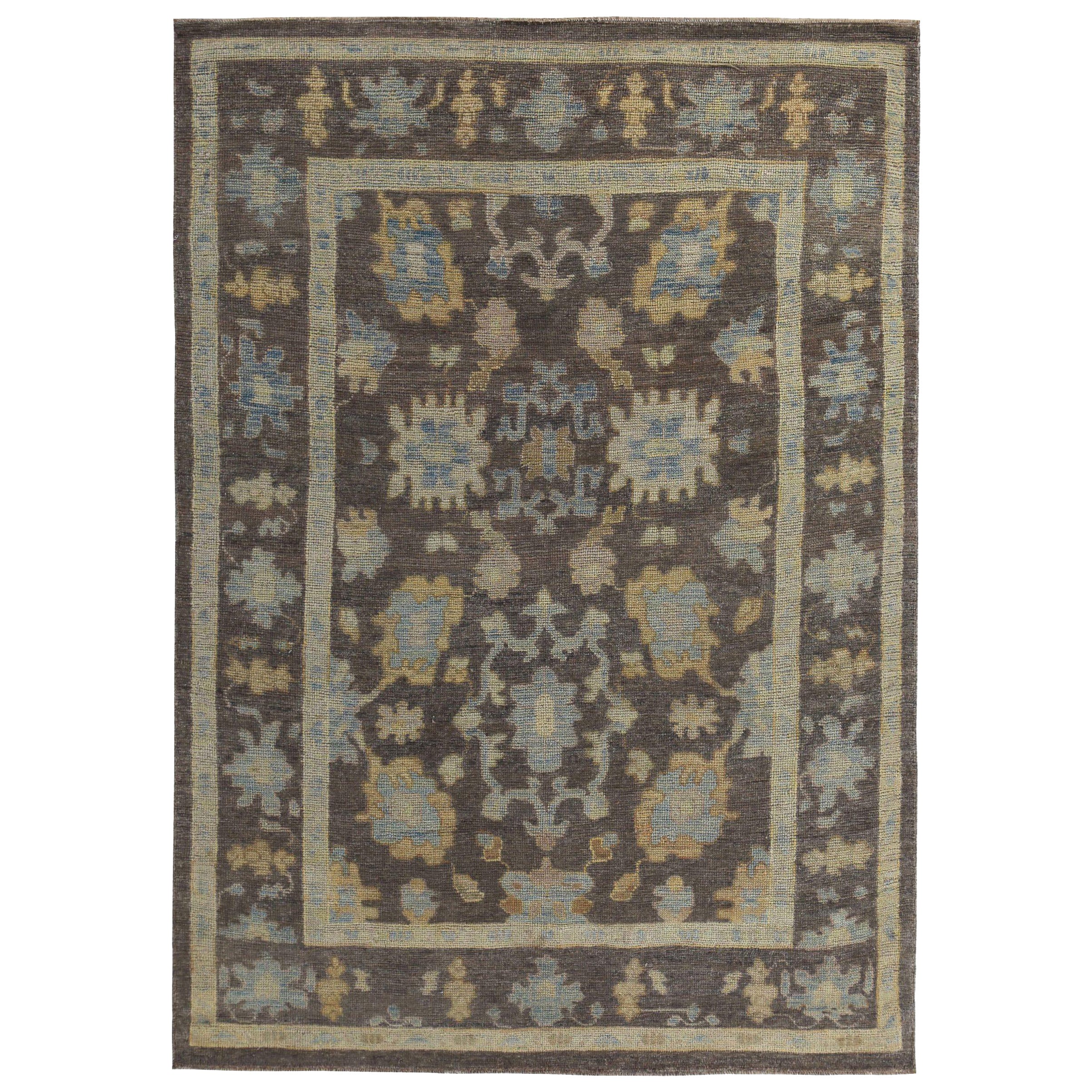 Persian Rose Collection Area Rugs Circa 1990 - Wool Blue Brown Yellow - 89446