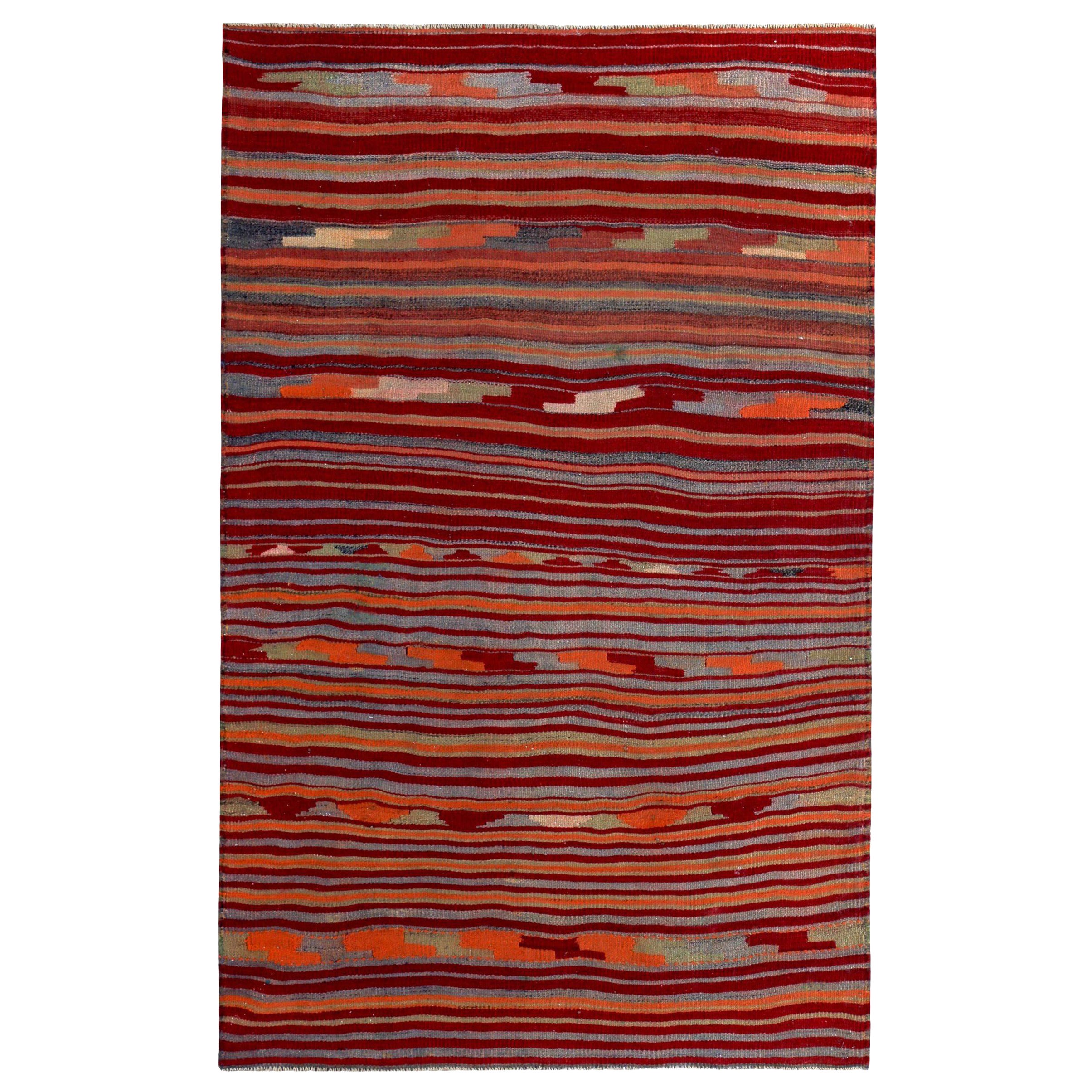 Persischer Kelim-Teppich Circa 1910 - Wolle Grün Orange Rot Design - 89433