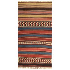 Petit tapis persan Kilim datant d'environ 1910, motif en laine bleu rouge jaune - 89451