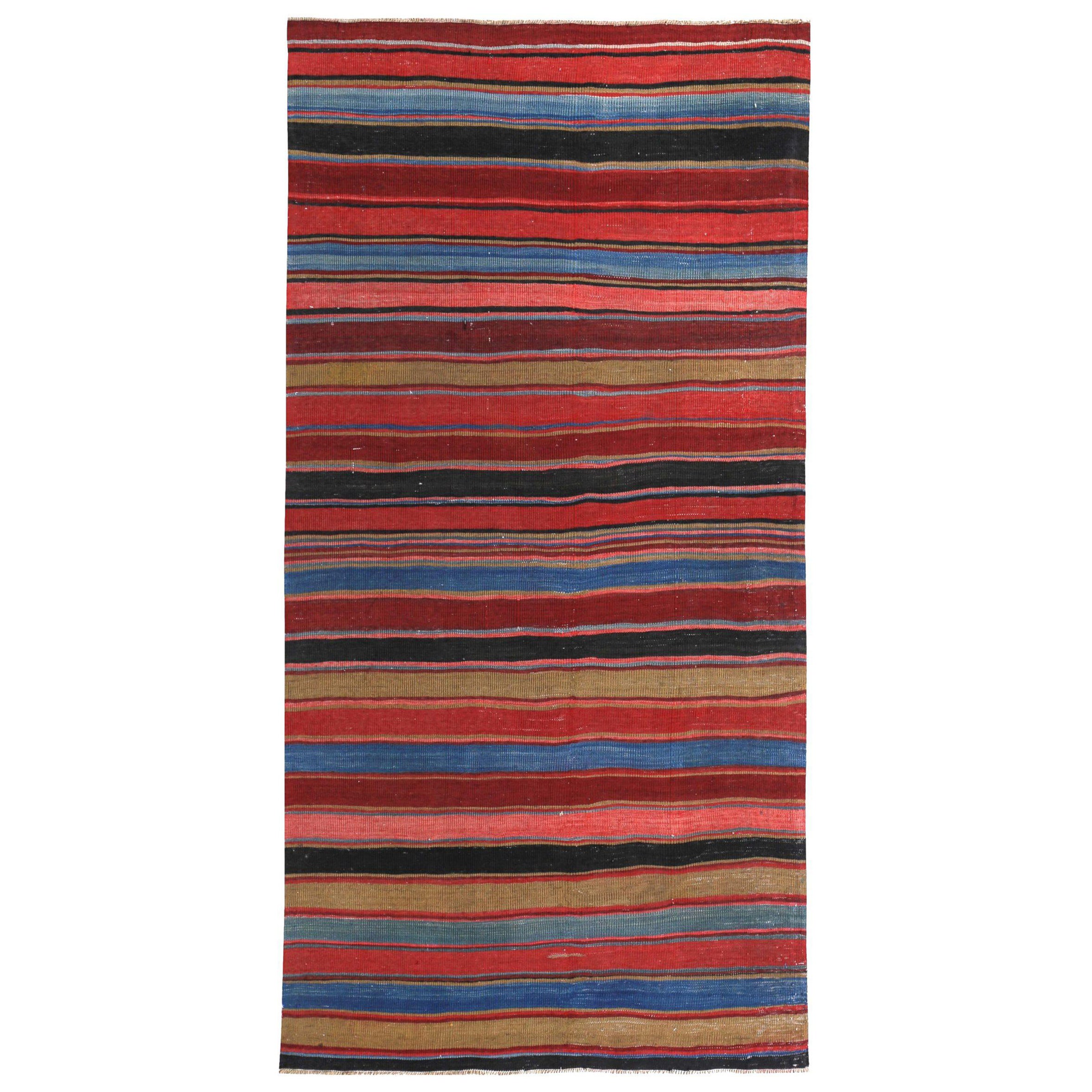 Alfombra Persa Kilim Pequeña Circa 1910 - Lana Negro Azul Rojo Amarillo Design - 89470