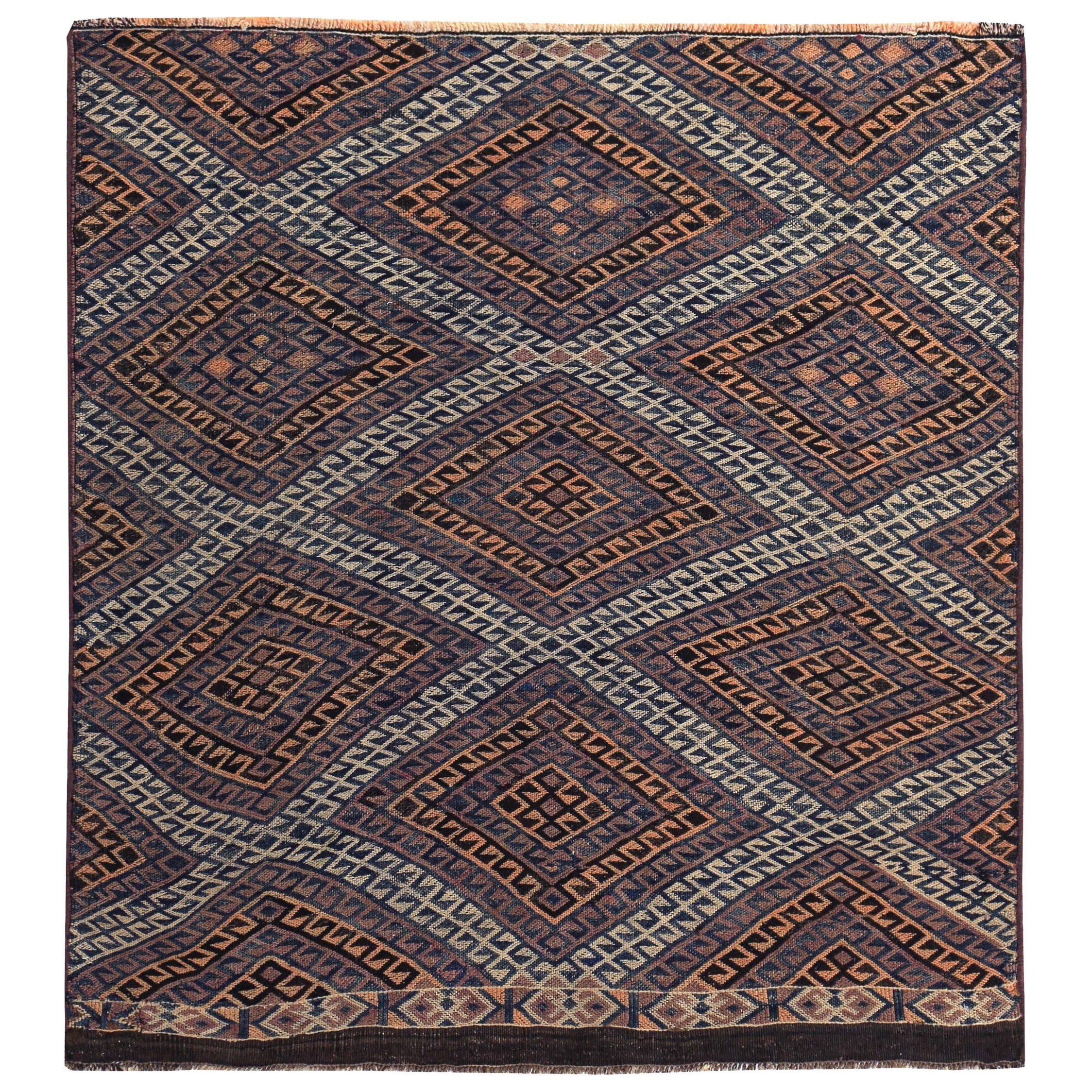 Rug & Kilim persiano del 1910 - Lana blu marrone avorio giallo - 89454 in vendita