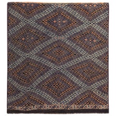 Persian Kilim Small Rug Circa 1910 - Wool Blue Brown Ivory Yellow Design - 89454