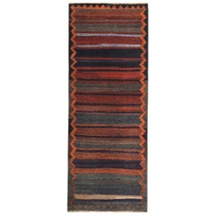 Persian Kilim Small Rug Circa 1910 - Wool Blue Gray Orange Design - 89455