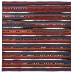 Tapis Kilim persans carrés datant d'environ 1910 - motif en laine bleu orange rouge - 89474